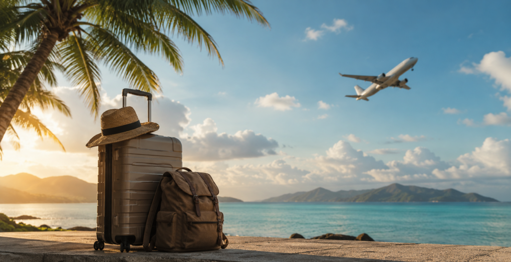 Traveler in airport avoiding common travel mistakes