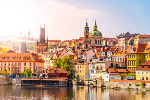 Scenic view of Malá Strana in Prague, Czech Republic, with colorful historic buildings, cobblestone streets, and baroque architecture beneath Prague Castle.